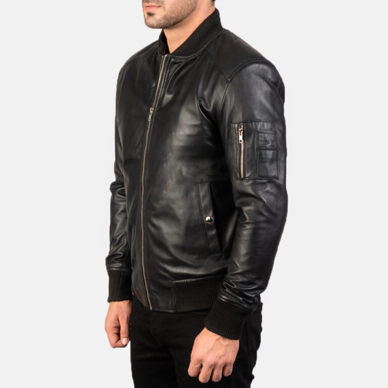 Mens Sven Black Leather Bomber Jacket8050-3-1578915614294